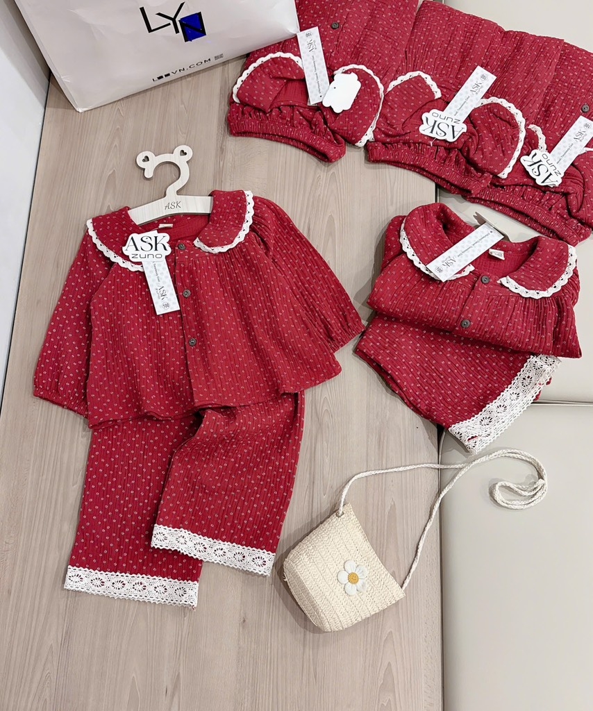 SET BỘ XÔ ĐỎ DÀI BÈO REN BÉ GÁI