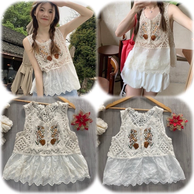ÁO NỮ REN LƯỚI PHỐI HOA QCCC SẴN (XẢ 69k)