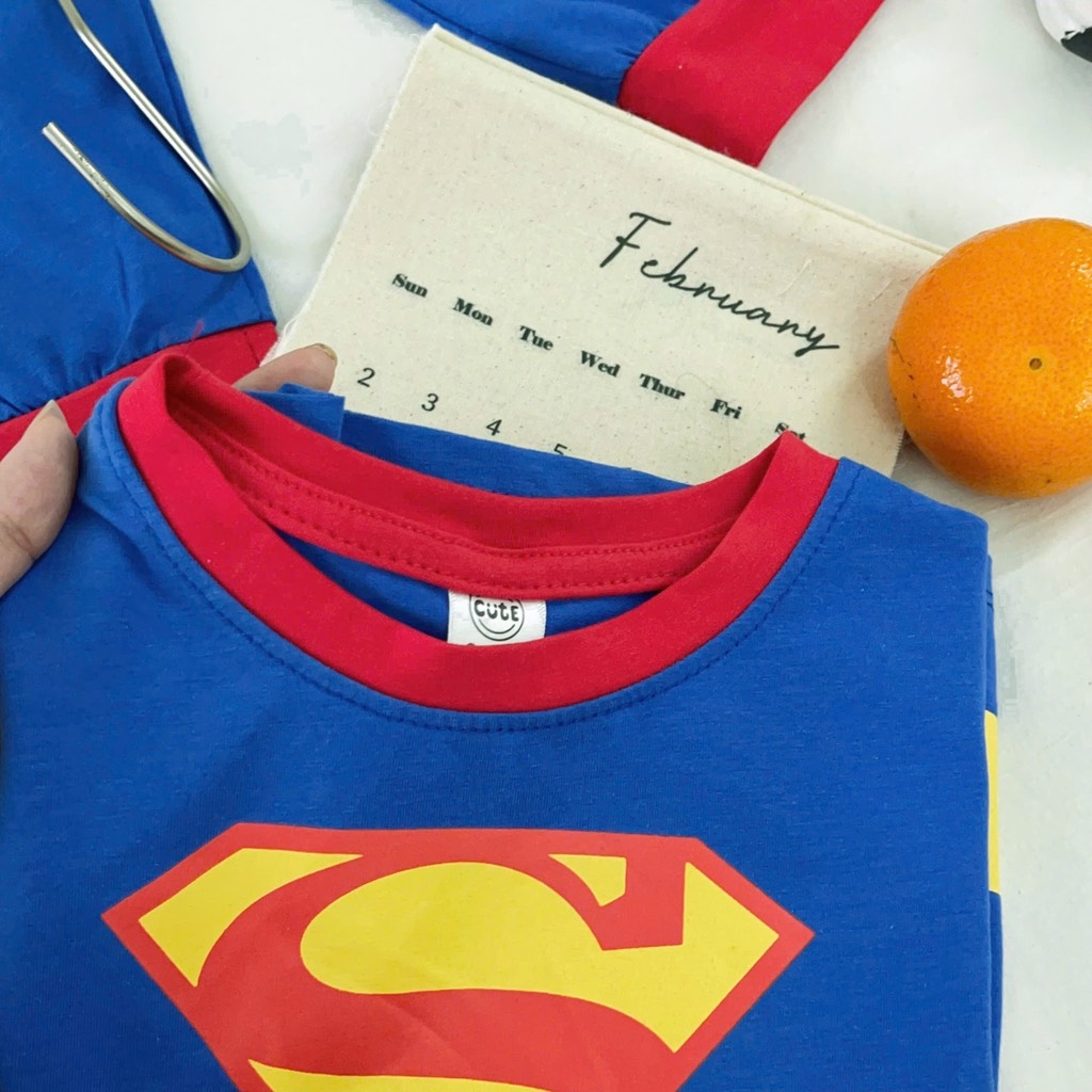 SET BỘ DÀI COTTON SUPER MAN XANH KÈM MẶT NẠ ÁO CHOÀNG BÉ TRAI