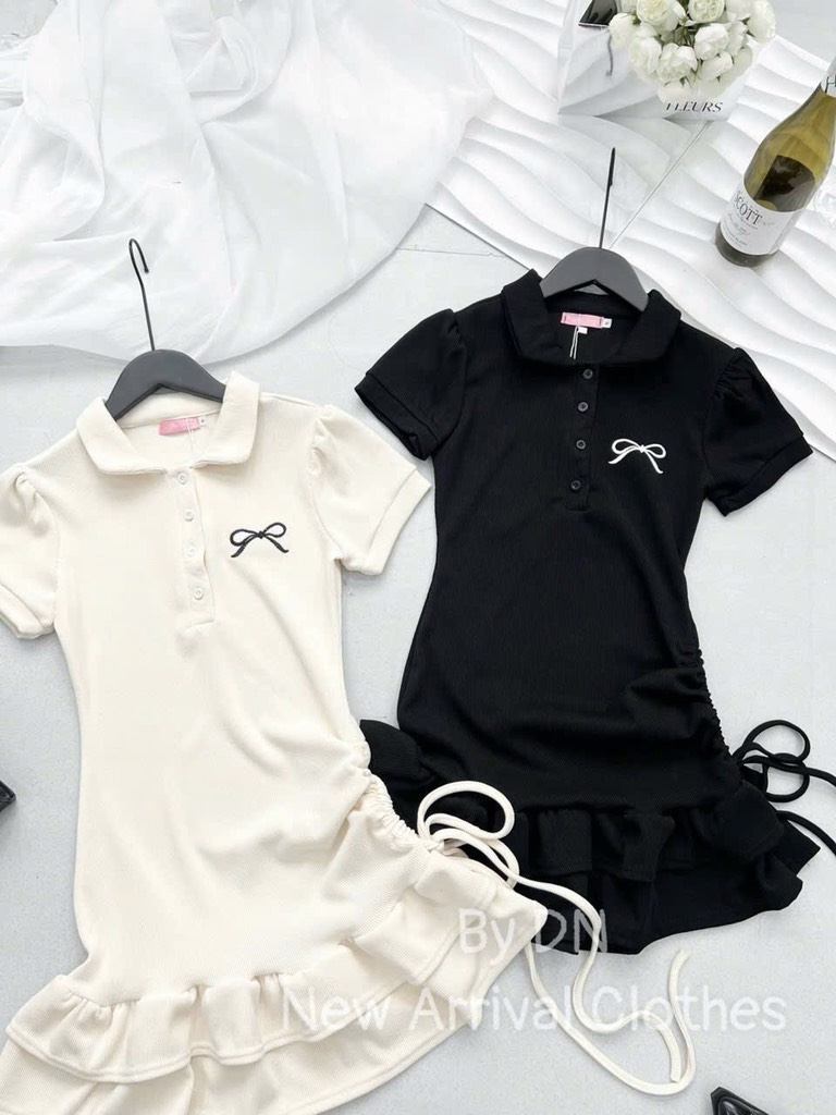 VÁY ÔM BODY CỔ BỂ POLO PHỐI ĐUÔI VÂY XOÈ TẦNG NỮ SẴN