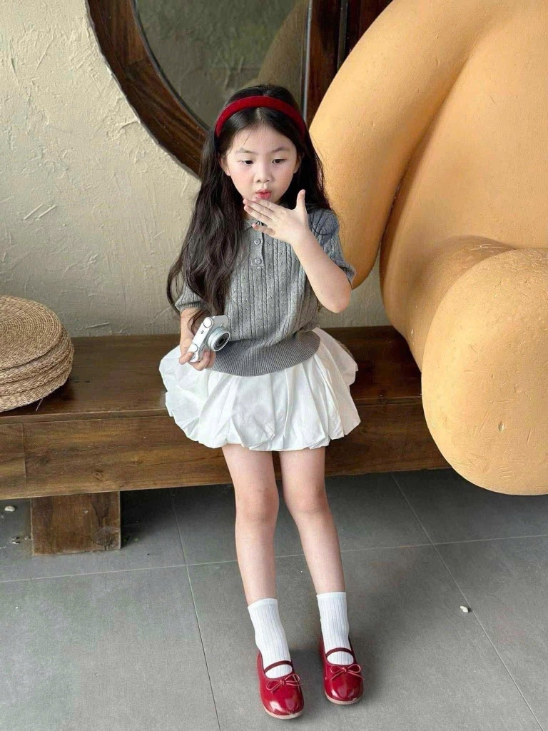 ÁO LEN POLO CỘC TAY BÉ GÁI