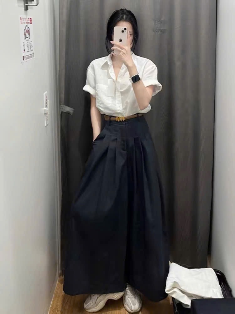 ÁO SƠ MI TRẮNG CỘC TAY TÚI TRƯỚC NỮ SẴN (XẢ 55k)