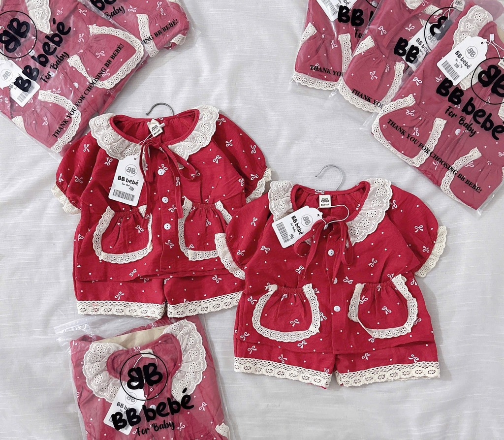 SET BỘ CỘC BÈO HOMEWEAR ĐỎ BÉ GÁI SẴN (SALE 49k)
