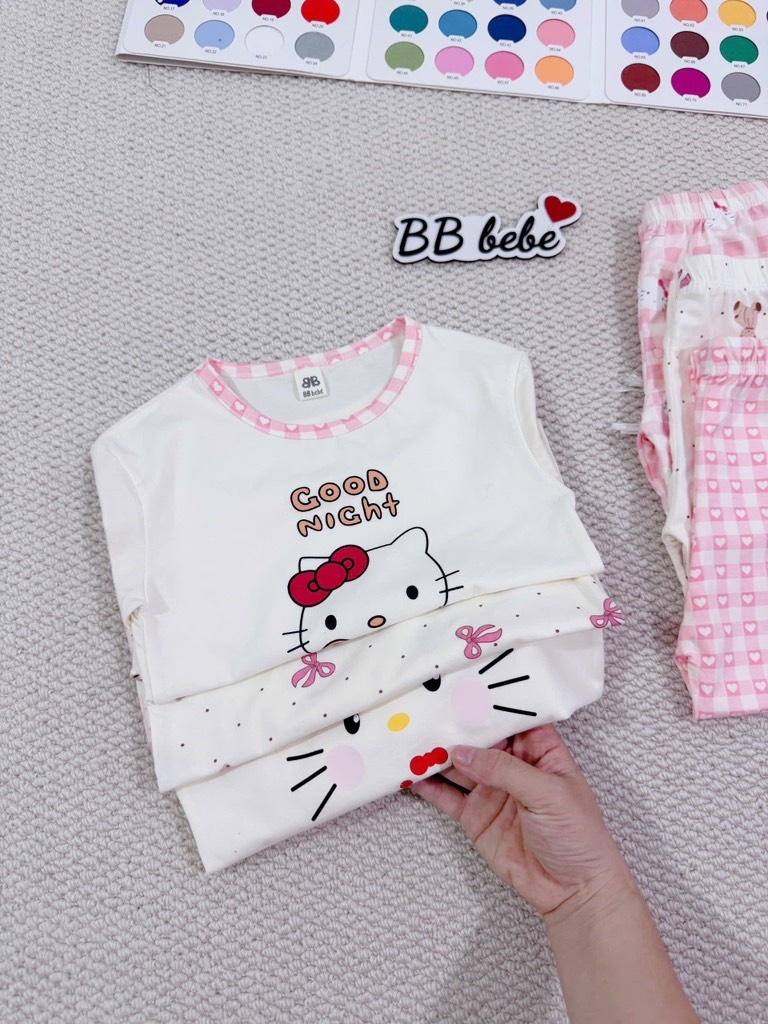 SET 3 BỘ DÀI MÈO PASTEL NƠ KẺ HỒNG BÉ GÁI SẴN