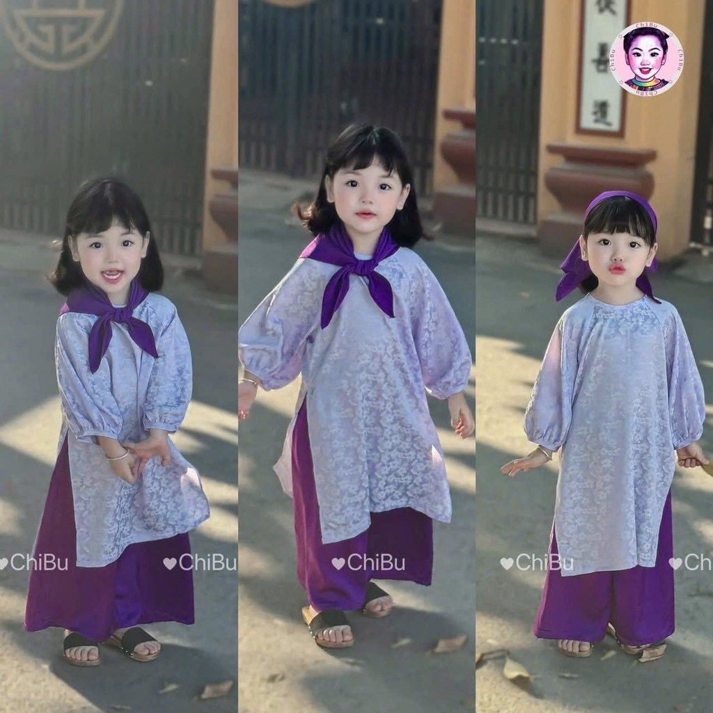 SET ÁO DÀI TÍM CHO BÉ GÁI SẴN