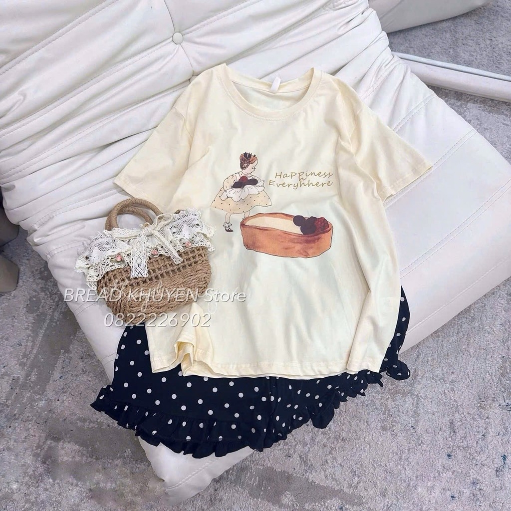 SET NỮ ÁO CỘC BE MIX QUẦN CHẤM BI SẴN