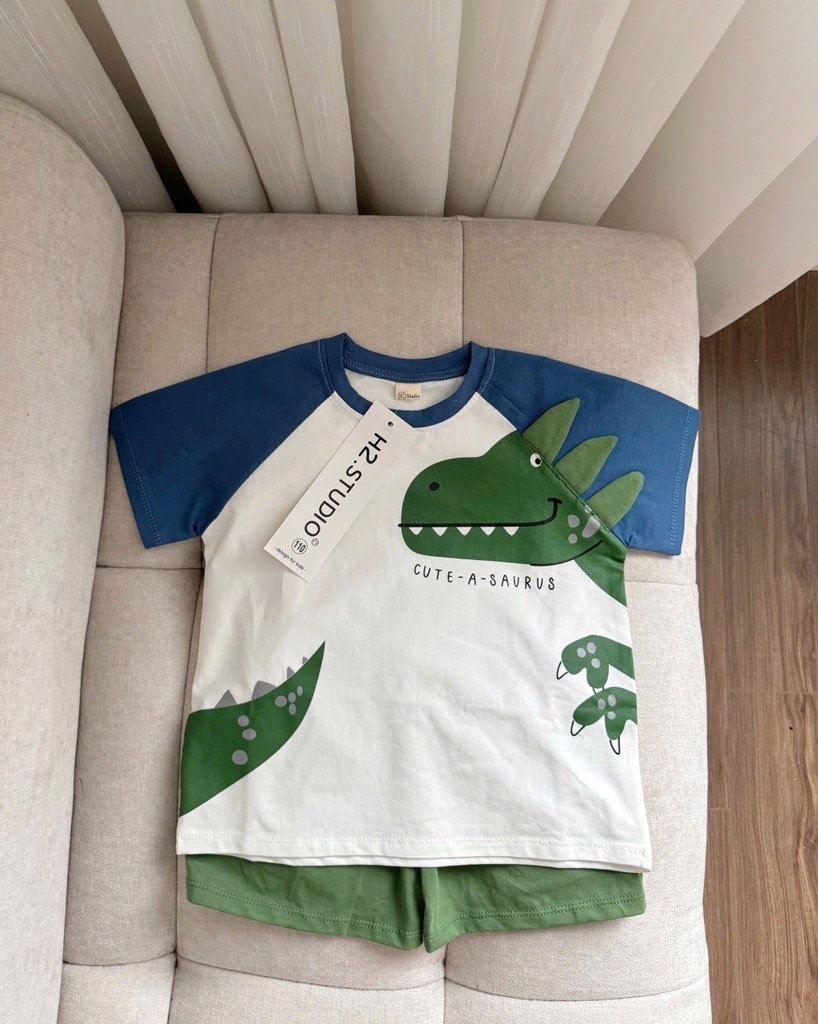 SET 2 BỘ BÉ TRAI KẺ CARO KHỦNG LONG SẴN