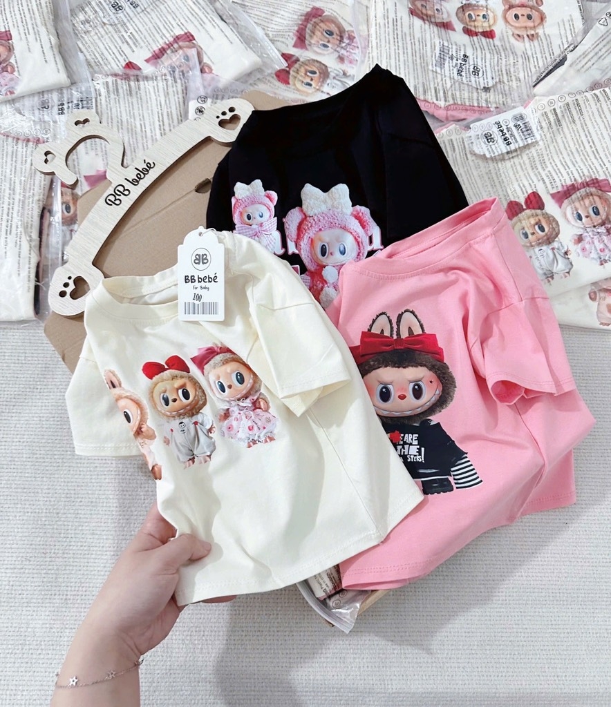 SET 3 ÁO CỘC LABUBU HỒNG TRẮNG ĐEN BÉ GÁI SẴN (SALE 79k)