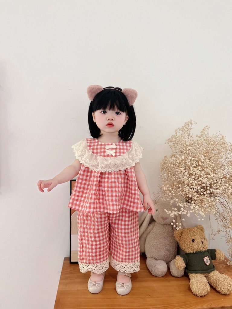 SET KẺ PHỐI REN ĐÍNH NƠ BÉ GÁI