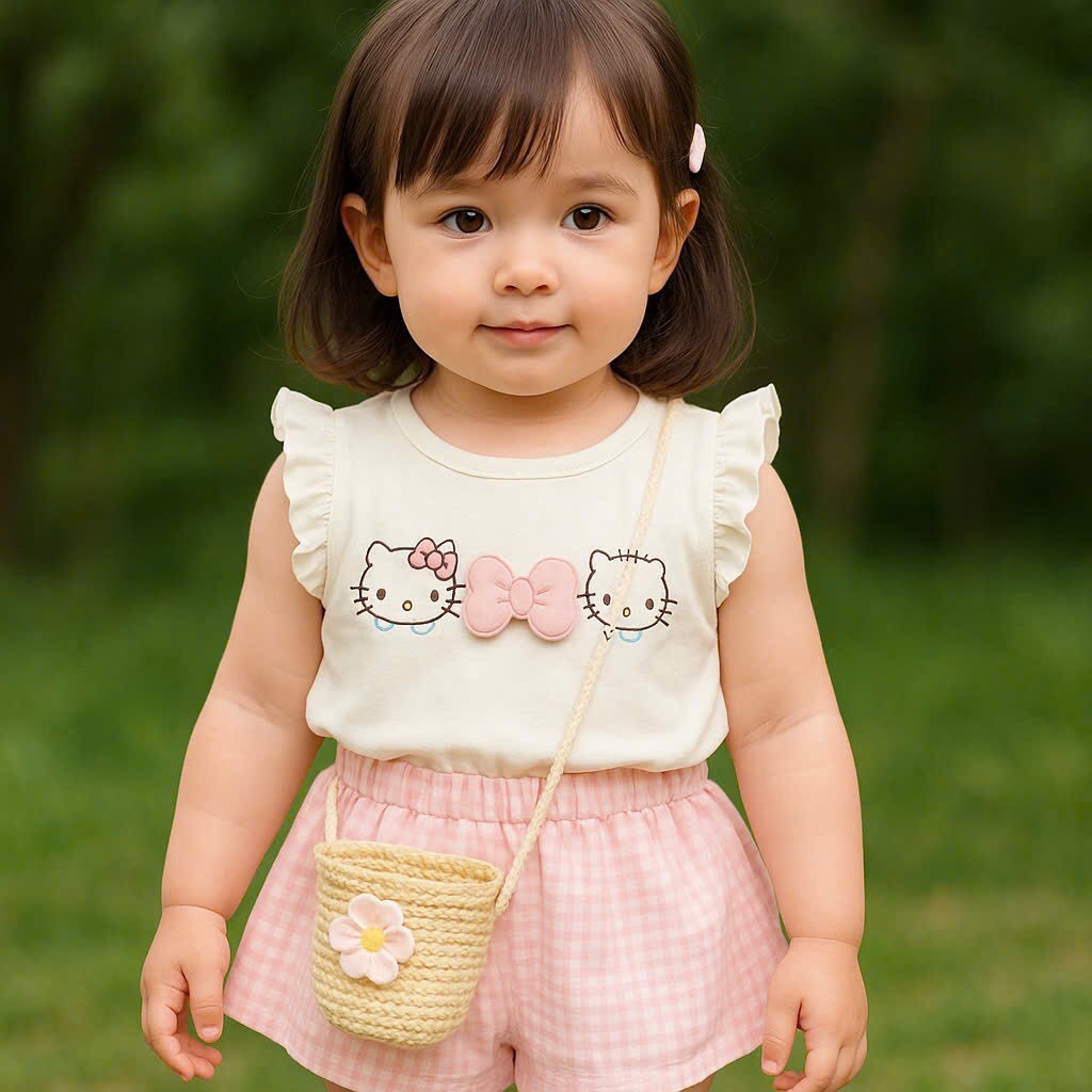 SET KITTY SÁT NÁCH TRẮNG QUẦN BÍ KÈM TÚI CHO BÉ GÁI SẴN