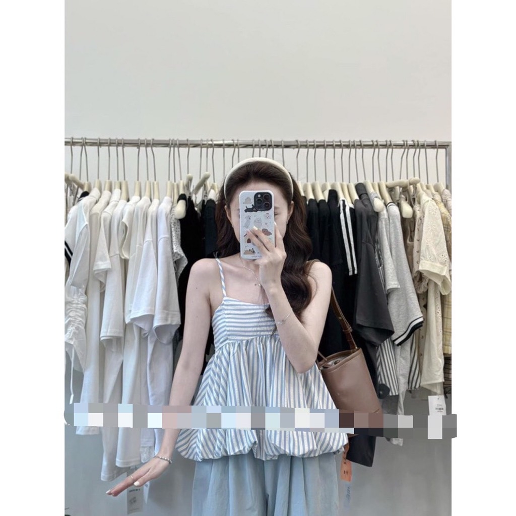 SET BỘ NỮ ÁO KẺ LI-EN BỒNG 2 LỚP CHẠY CHUN SẴN