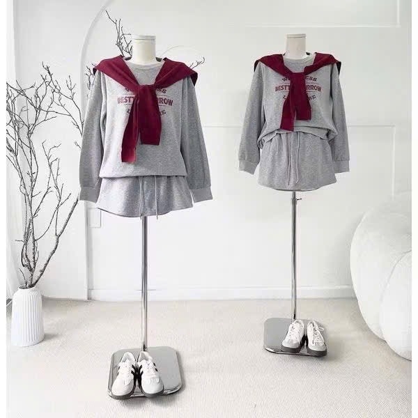 SET CHÂN VÁY UMI XÁM KÈM KHĂN ĐỎ NỮ THU ĐÔNG SẴN