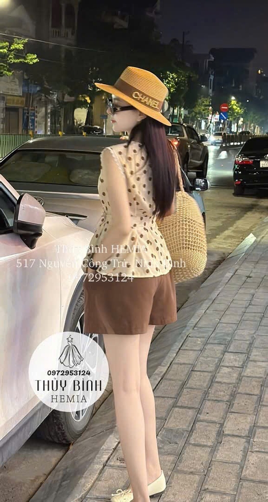SET ÁO CHẤM BI PHỐI REN KÈM ĐAI THẮT ĐIỆU ĐÀ NỮ SẴN (SALE 139k)