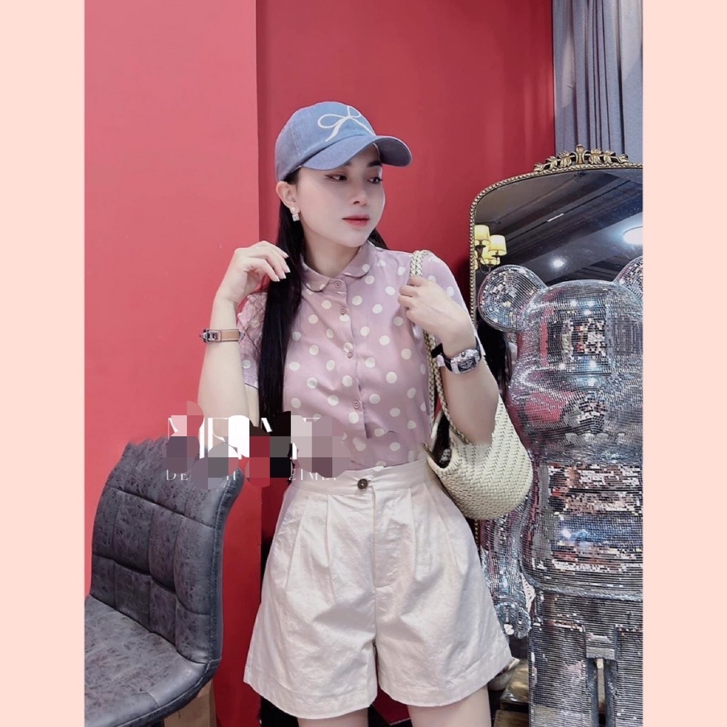 SET CHẤM BI HỒNG CỔ SEN NHỎ MIXX SHORT KAKI SẴN