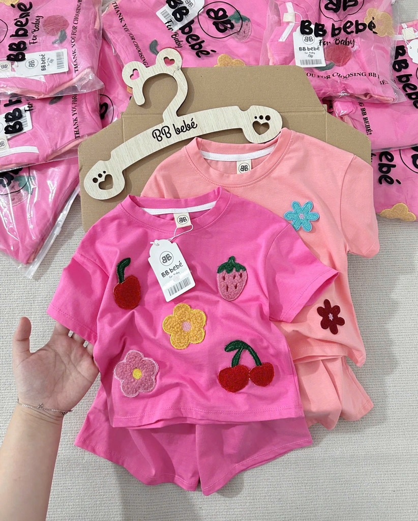 SET COTTON HOA QUẢ NỔI TONE HỒNG BÉ GÁI(SALE 89k)