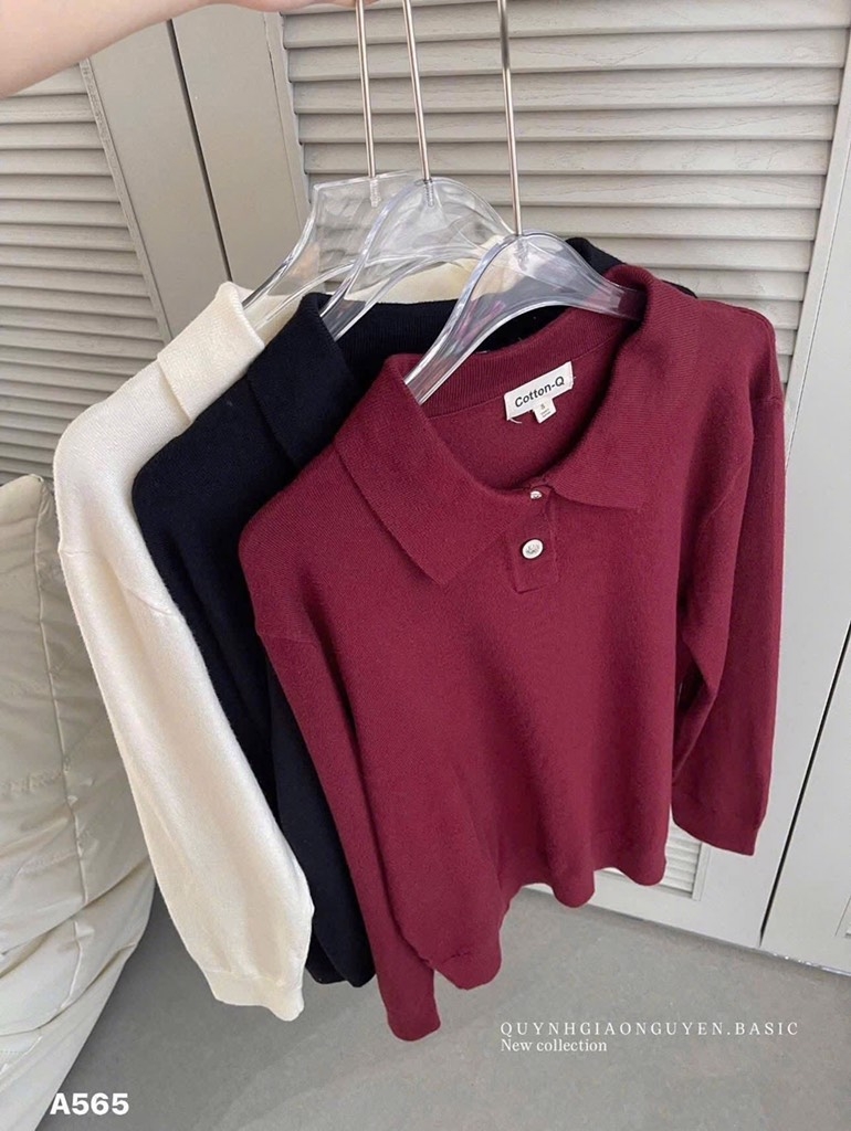 ÁO LEN DÀI TAY CỔ POLO 2 CÚC NỮ