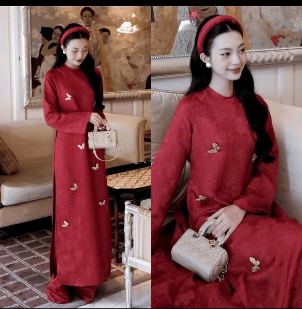 SET ÁO DÀI ĐÍNH BƯỚM TẾT 2026 NỮ