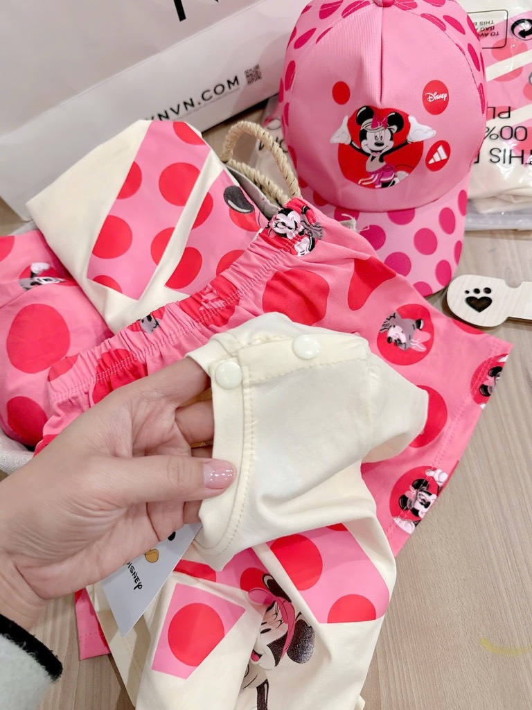 BỘ MK HỒNG CHẤM BI KÈM MŨ BÉ GÁI SẴN(XẢ 59k)