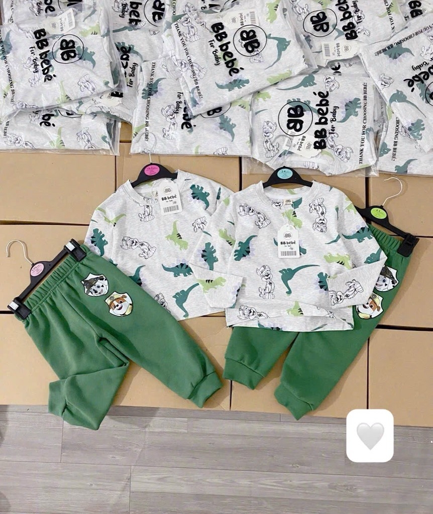 SÉT ÁO CHÓ CỨU HỘ KHỦNG LONG GHI MIX QUẦN XANH LÁ CHO BÉ YÊU