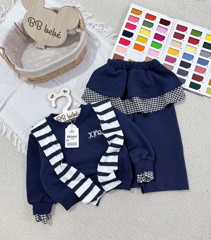 SET BỘ NỈ 2 DA KÈM KHĂN BÉ GÁI MÀU THAN