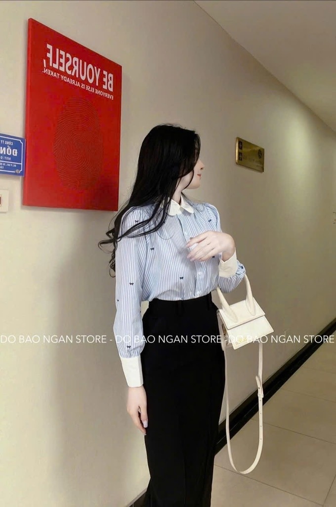 ÁO SƠ MI CỔ SEN KẺ XANH NỮ (2X GIÁ TỐT HƠN)