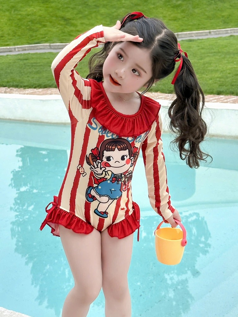 ĐỒ BƠI - JUM BƠI DÀI TAY KẺ ĐỎ BÉ GÁI