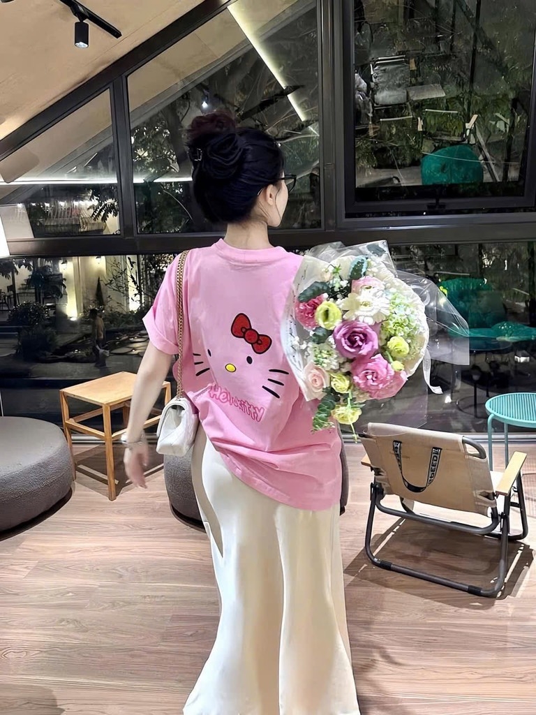 ÁO PHÔNG HỒNG HELLO KITTY CỘC TAY NỮ