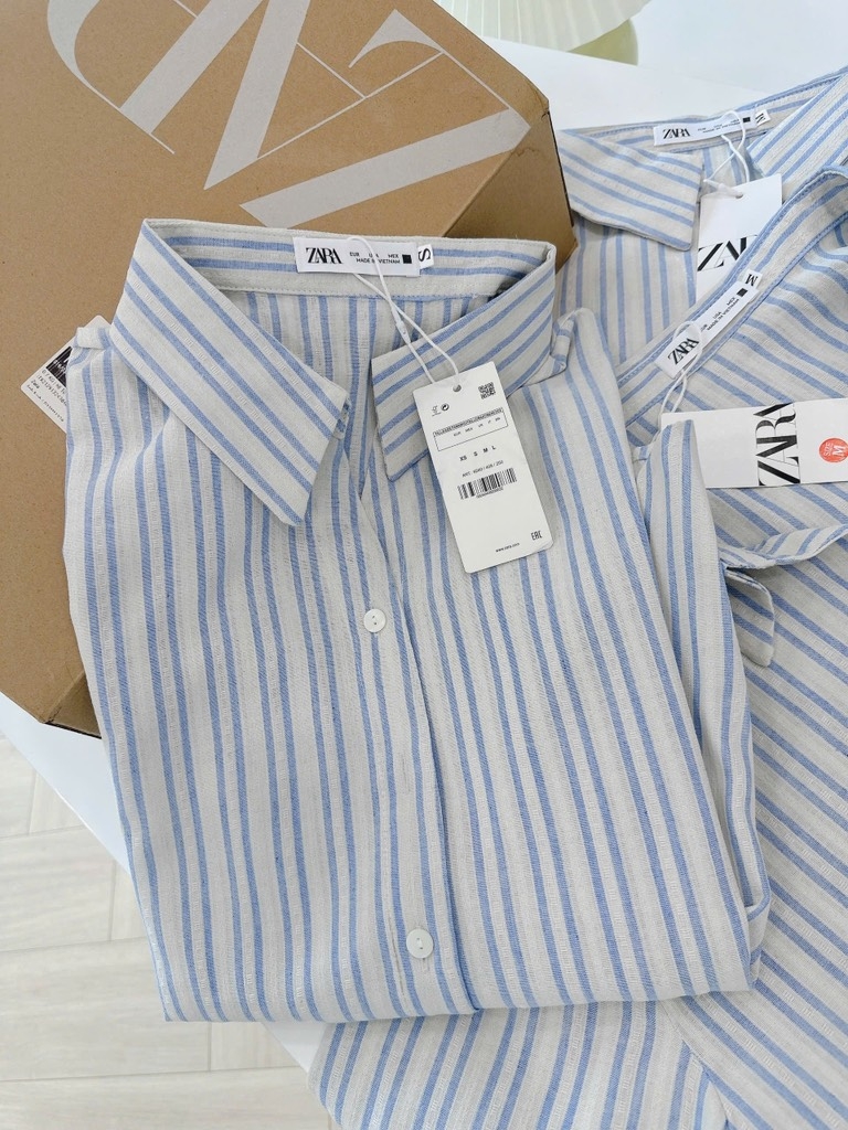 ÁO KẺ ZARA CỔ V VẠT BẦU NỮ