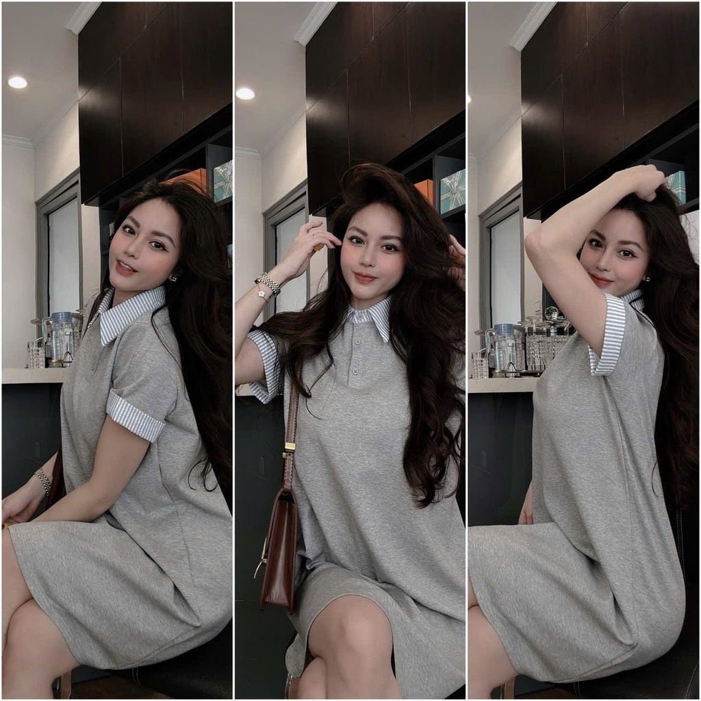 VÁY XÁM PHỐI CỔ TAY KẺ NỮ SẴN