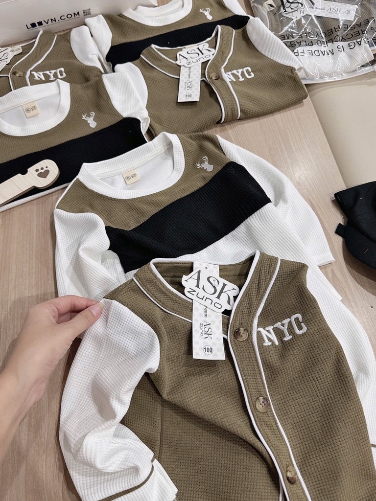 SET 2 BỘ DÀI TỔ ONG TONE XANH ĐEN BÉ TRAI SẴN