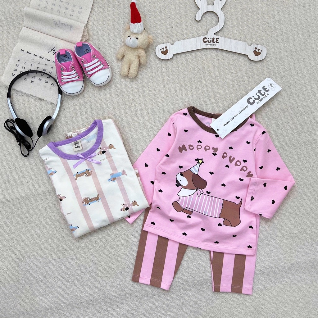 SET 2 BỘ DÀI TÍM HAPPY PUPPY CHO BÉ GÁI