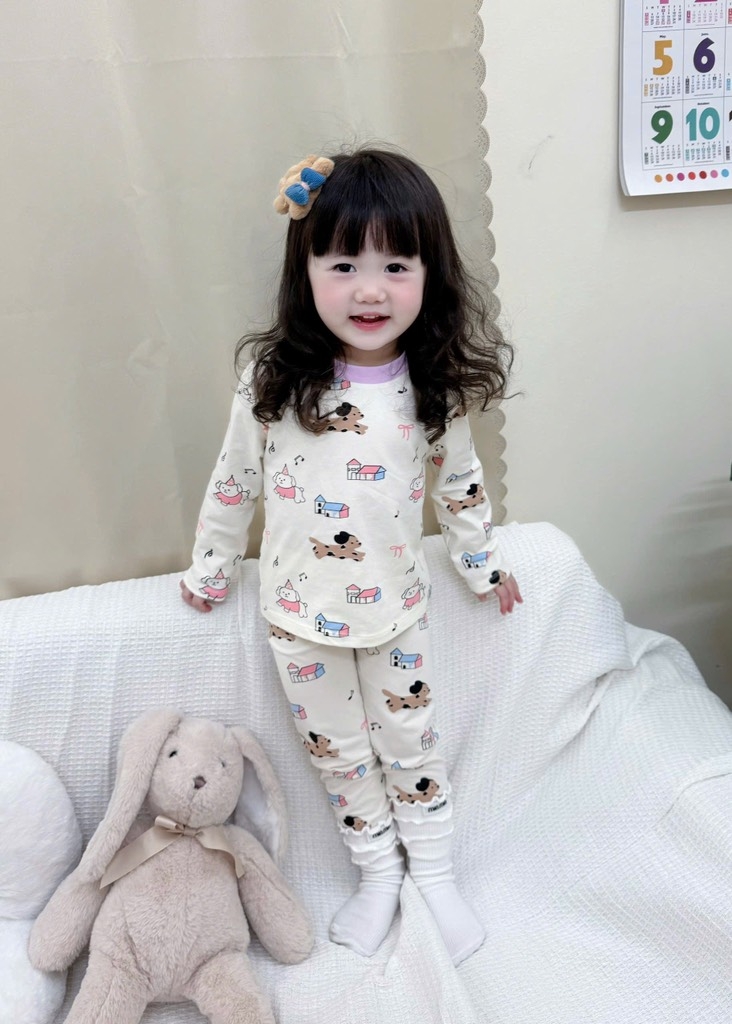 BỘ DÀI CHÓ CON NHỎ TONE TÍM BE QUẦN KẺ BÉ GÁI