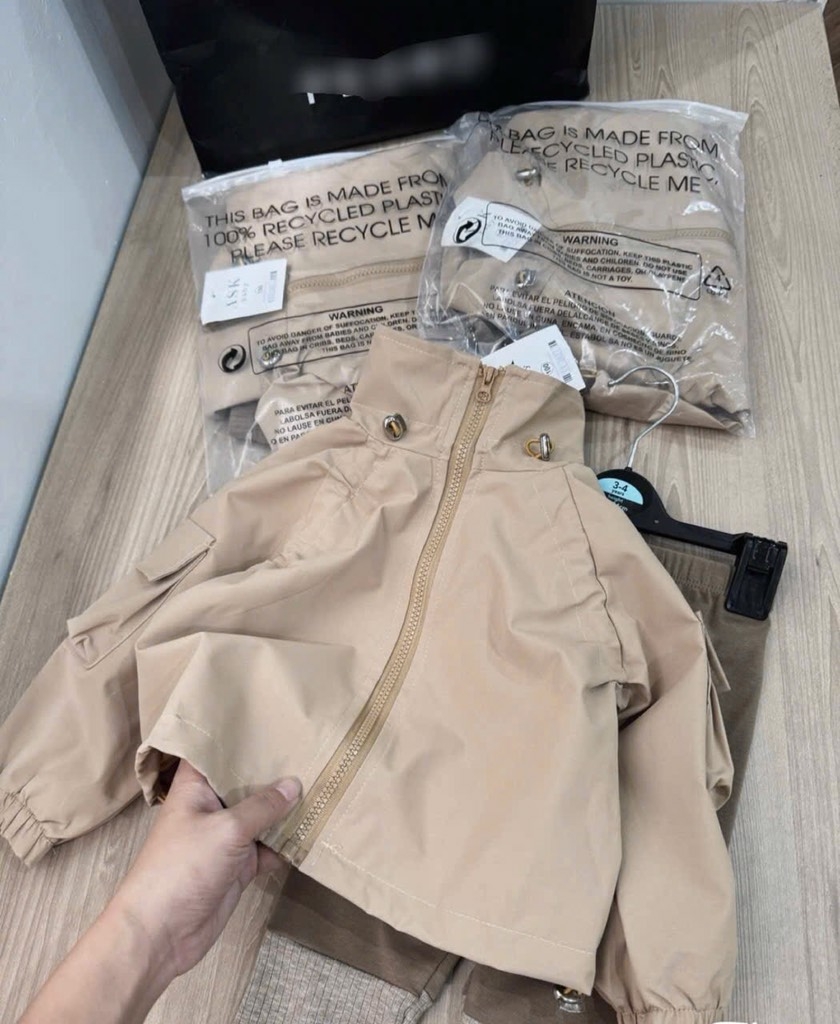 SET BỘ DÀI NÂU ÁO GIÓ MIX QUẦN LEGGING BÉ GÁI