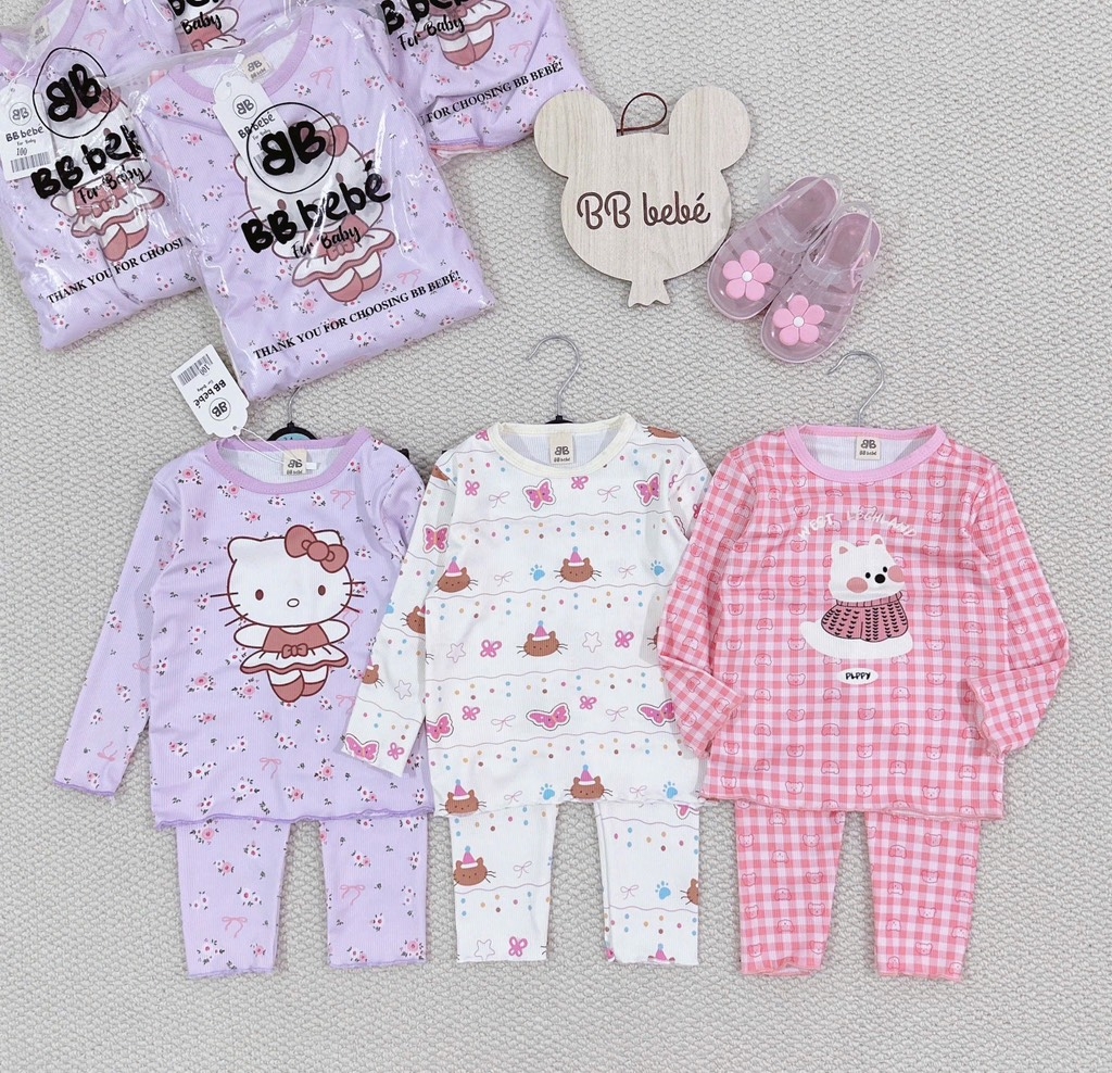 SET 3 BỘ DÀI KITTY TĂM KẺ HỒNG TÍM BÉ GÁI