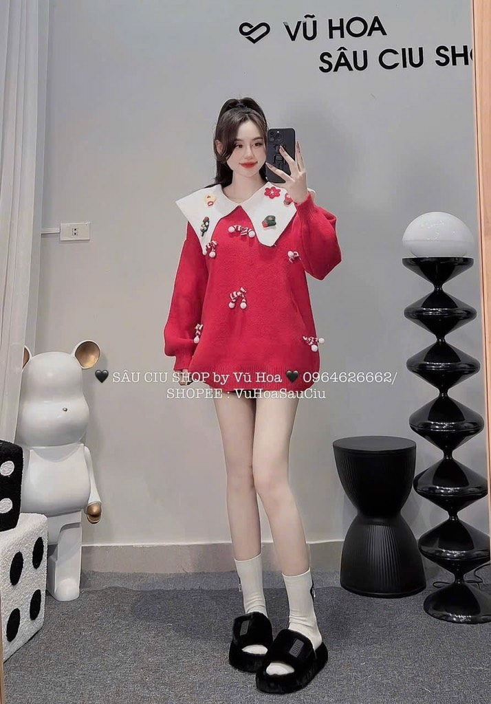 ÁO LEN NOEL CỔ THUỶ THỦ NỮ THU ĐÔNG SẴN