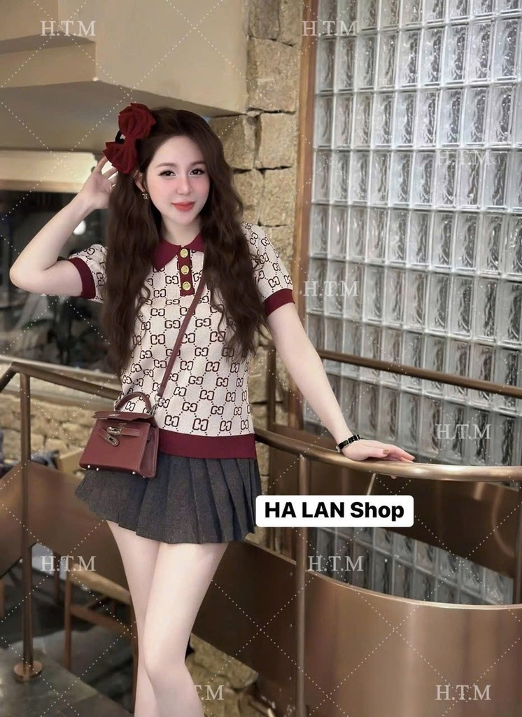 ÁO LEN ĐỎ TRẮNG GC CỔ TRỤ NỮ