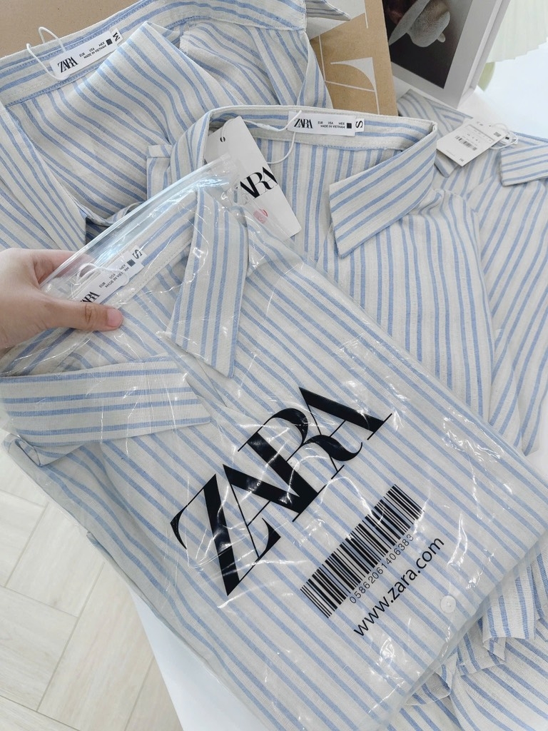 ÁO KẺ ZARA CỔ V VẠT BẦU NỮ