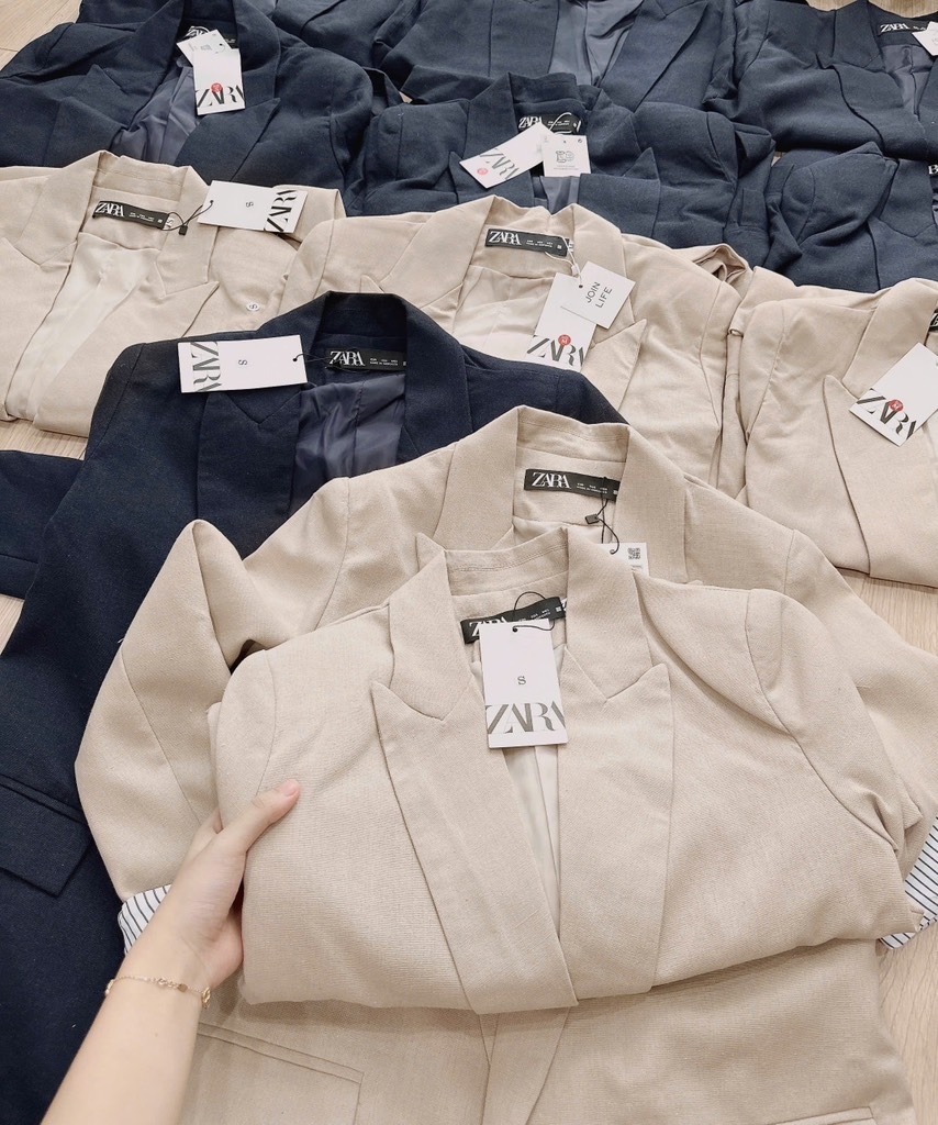 ÁO BLAZER LI-EN ÉP MÙNG PHỐI TAY KẺ 2 LỚP NỮ THU ĐÔNG SẴN
