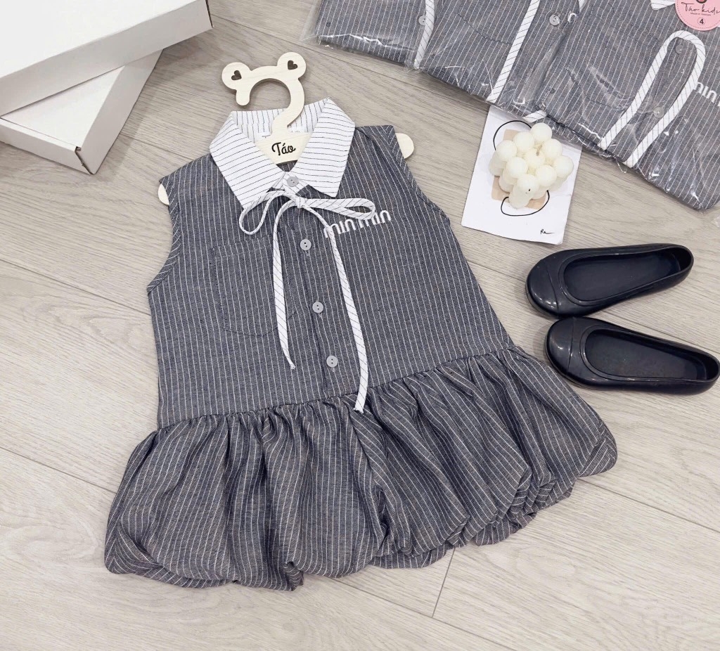 VÁY KẺ XÁM MINMIN CHO BÉ GÁI