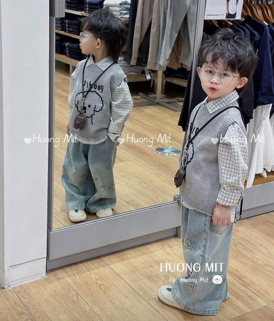 SET DÀI ÁO KẺ MIX GHILE XÁM QUẦN BÒ BÉ TRAI