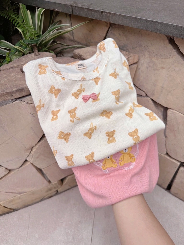 SET 2 BỘ THÔNG HƠI VẢI XUẤT HÀN HỒNG BE BÉ GÁI SẴN
