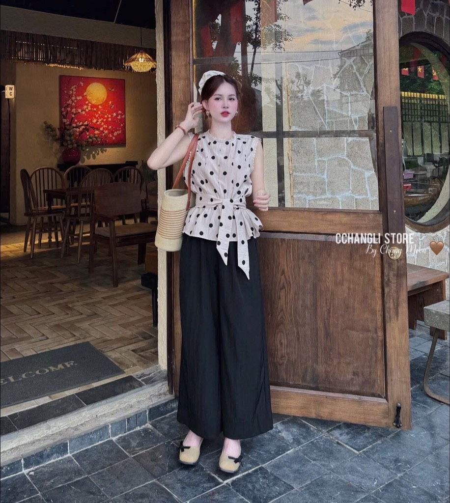 SET ÁO BE  CHẤM BI QUẦN ĐŨI NỮ