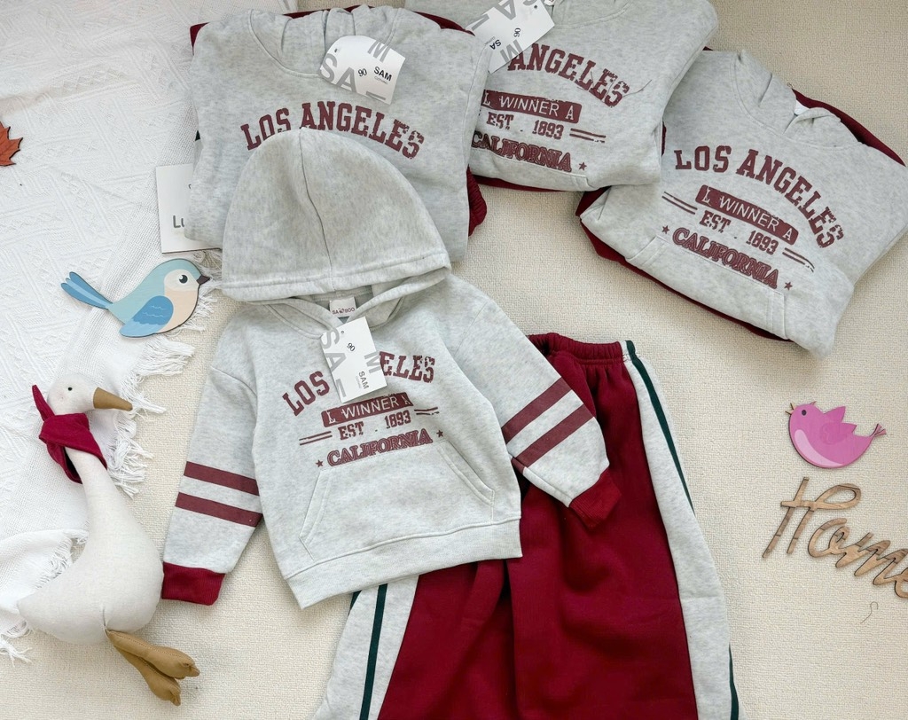 SET BỘ DÀI NỈ LOS ANGELES ÁO XÁM QUẦN ĐỎ BÉ TRAI