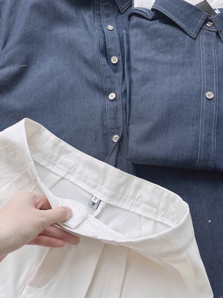 SET ÁO DENIM PHỐI SHORT TRẮNG NỮ