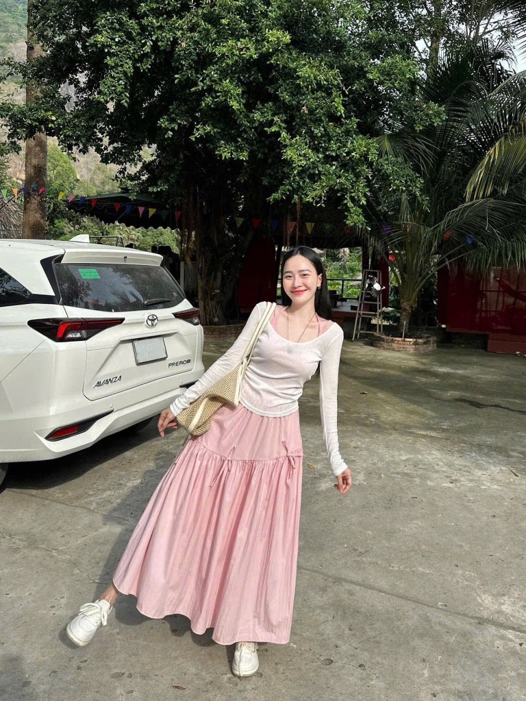 SET 3 CT ÁO DÀI TAY MỎNG PHỐI ÁO 2S BÊN TRONG MIX VÁY DÚM XOÈ TẦNG NỮ SẴN (SALE 169k)