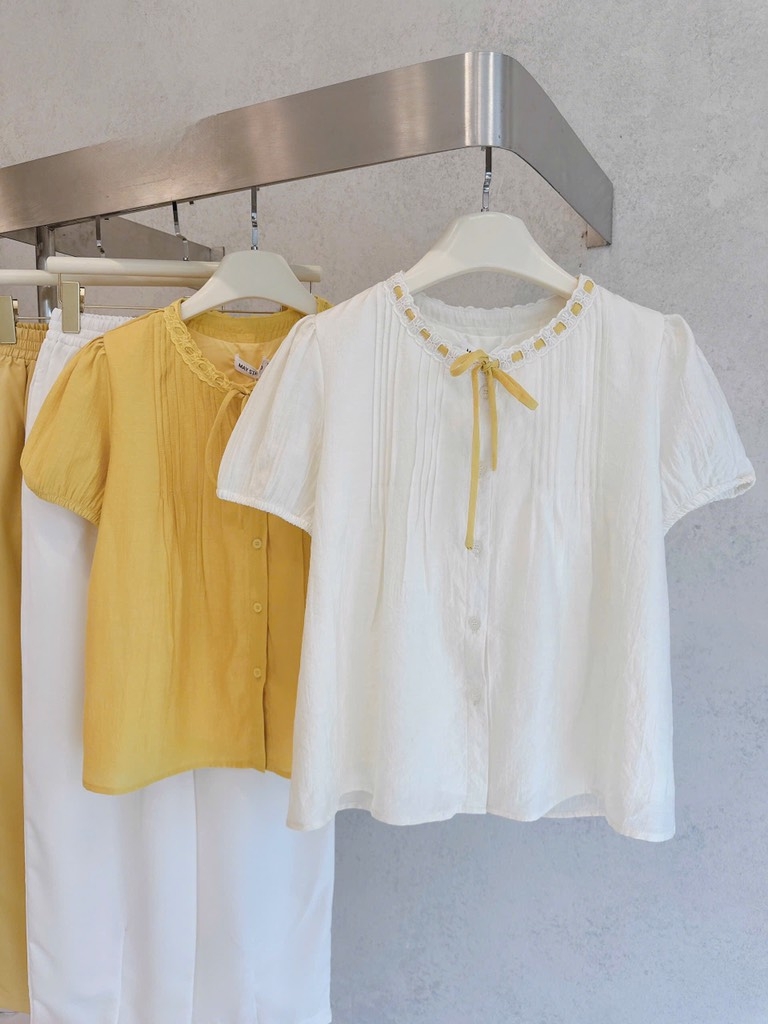SET BỘ ÁO TƠ LI PHỐI CỔ REN HAI LỚP MIX QUẦN  BAGGY LI NỮ