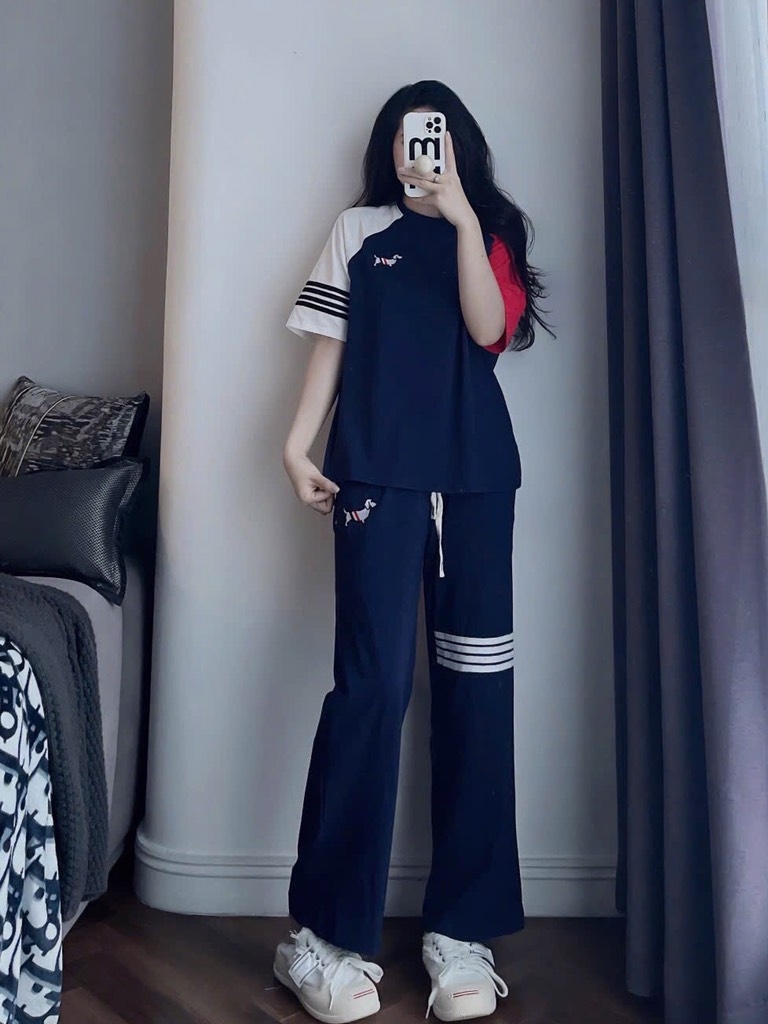 SET BỘ COTTON THORM XANH THAN PHỐI SỌC NỮ THU ĐÔNG SẴN(XẢ 99k)