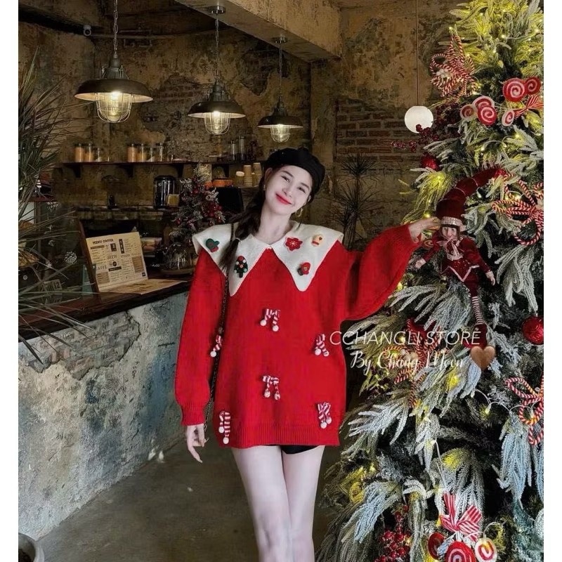 ÁO LEN NOEL XANH ĐỎ NỮ THU ĐÔNG SẴN