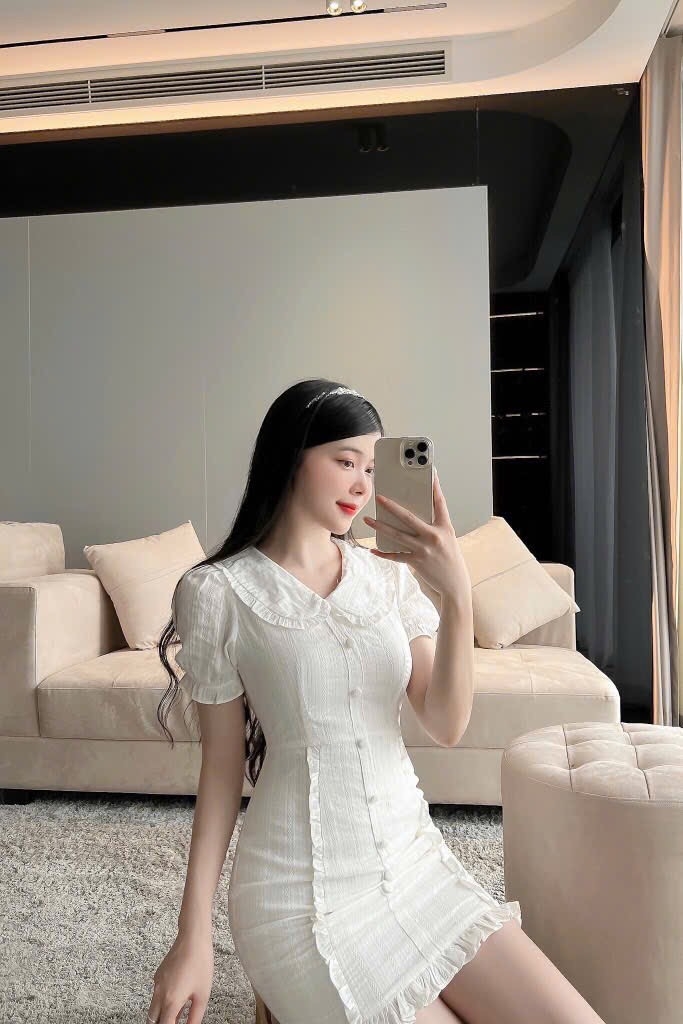 VÁY CỔ BÈO HAI LỚP CÚC BỌC NỮ SẴN (SALE 99k)