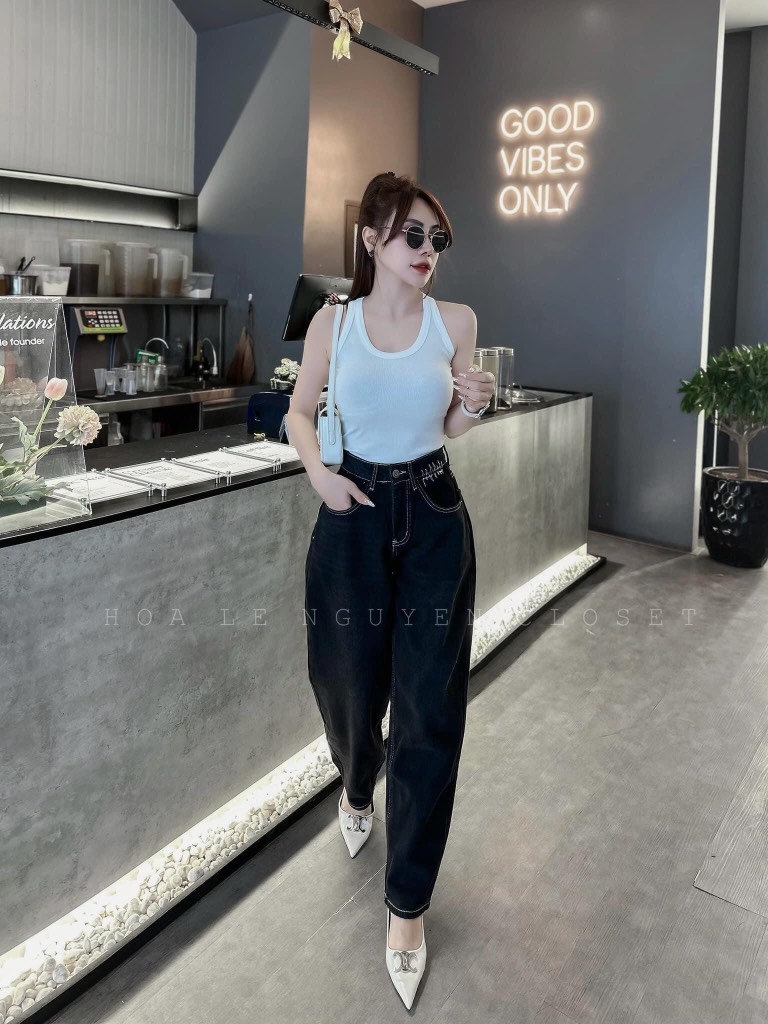 QUẦN JEAN NỮ BAGGY ĐEN SẴN (XẢ 75k)